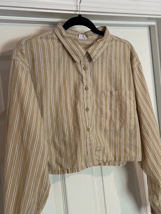 Cotton On Beige and White Striped Button-Up Shirt - Picture 2 of 5